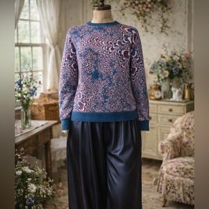 Vintage Y2K blue, magenta, pink, psychedelic, merino wool & acrylic sweater